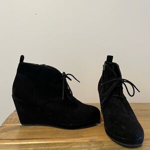 Black Suede Wedge Ankle Boots